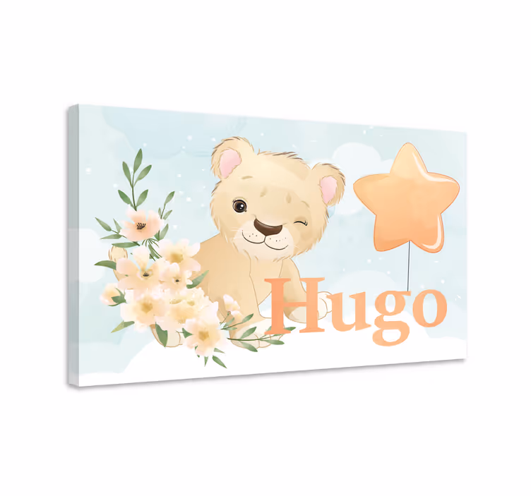 Pintura habitación bebé Lindo león para niño con nombre - TenVinilo