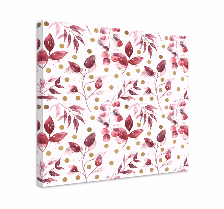 Cuadro de flores Hojas de color burdeos y puntos dorados - TenVinilo