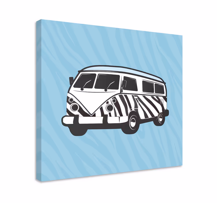 Cuadro vintage Bus azul claro con estampado de cebra - TenVinilo