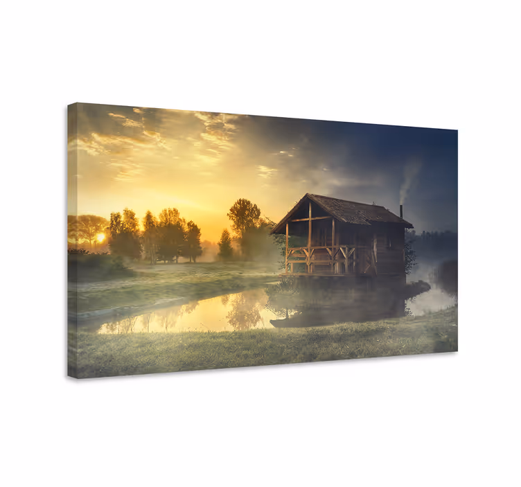 Cuadro paisajes reflejo de cabaña rústica - TenVinilo
