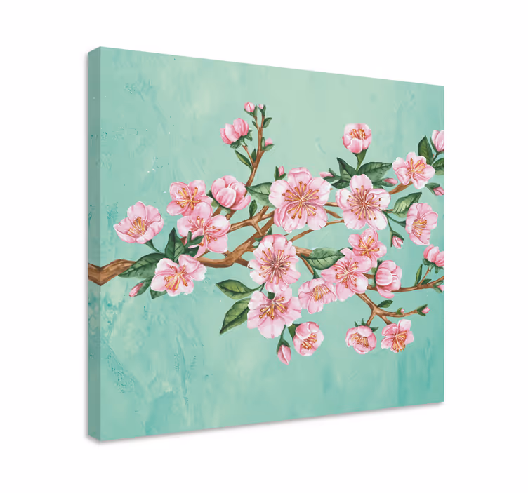 Cuadro vintage Rama de árbol con flores rosadas - TenVinilo