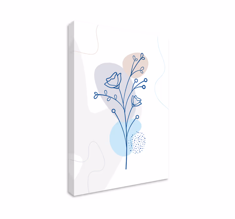 Cuadro en arte Flores y hojas de arte de línea azul - TenVinilo