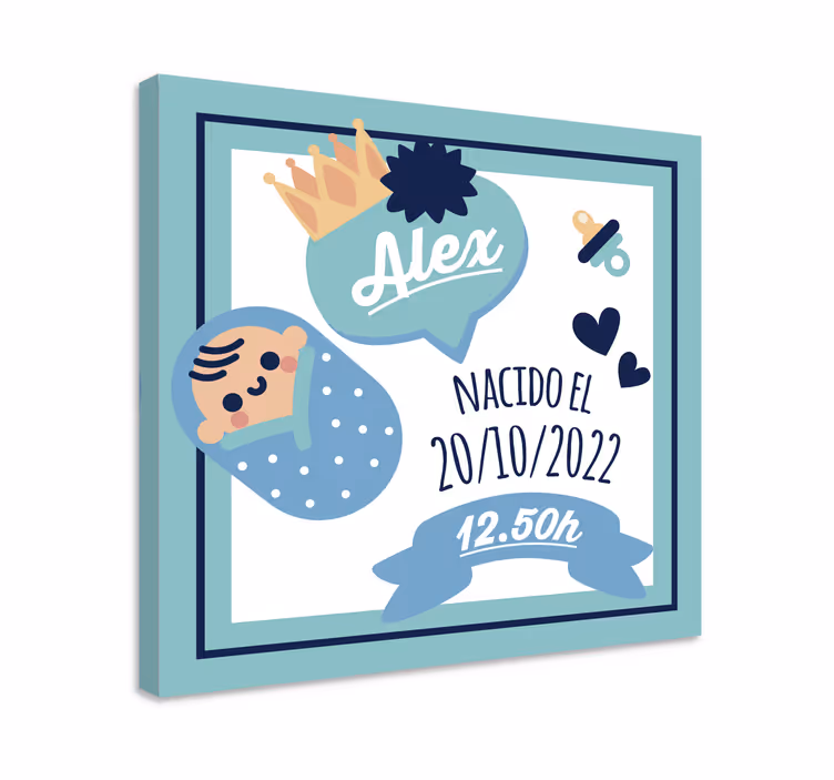 Cuadro personalizable Información personalizada nacimiento azul - TenVinilo