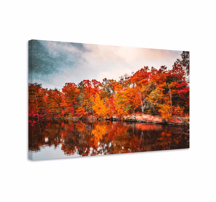 Cuadro paisajes Reflexión del lago del bosque de otoño - TenVinilo