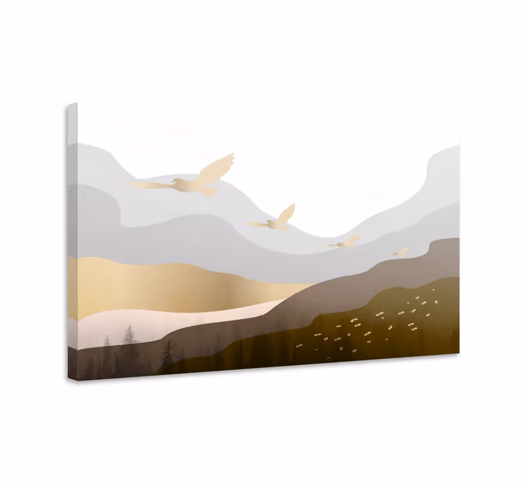 Cuadro en arte Pájaros dorados en la niebla - TenVinilo
