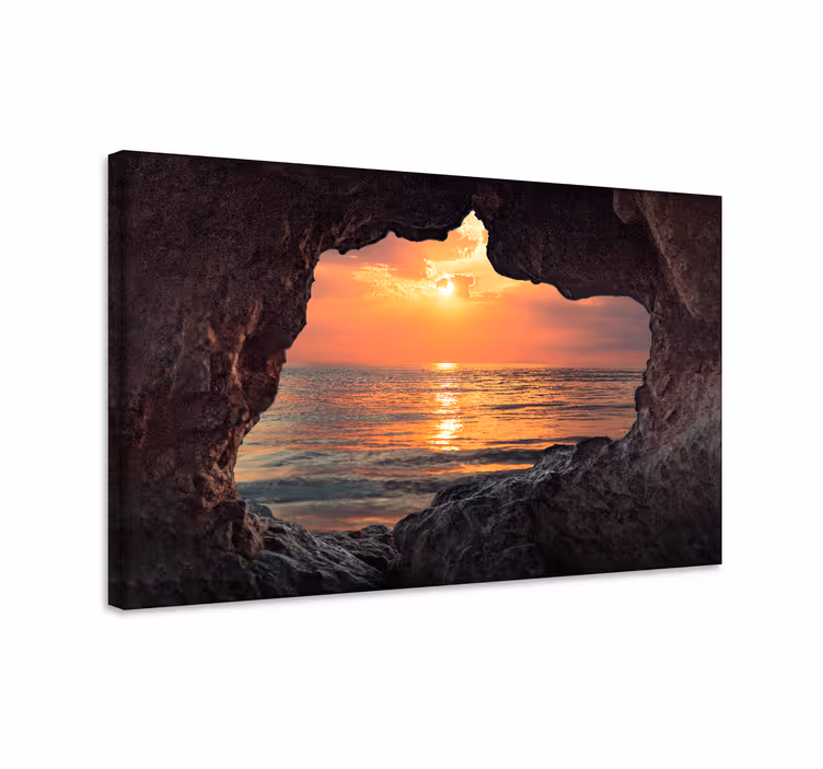 Cuadro paisajes atardecer a través de la roca - TenVinilo