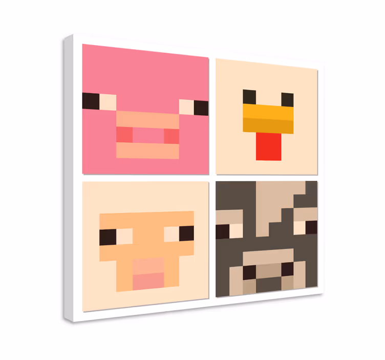 Cuadro decorativo videojuego caras de animales de arte de pixelCa - TenVinilo