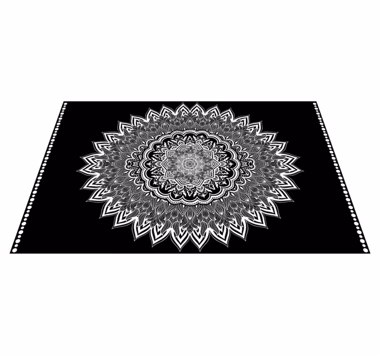 Alfombra vinilica negra diseño de mandala floral - TenVinilo