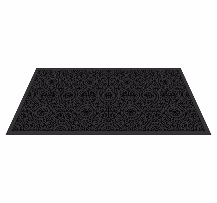 Alfombra vinilica negra flores de mandala - TenVinilo