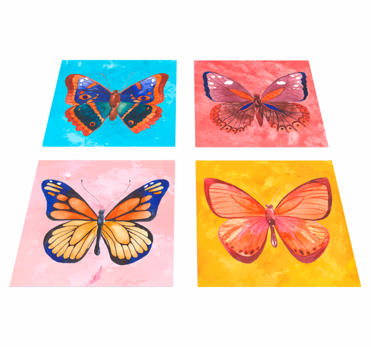 Alfombra vinílica animales azulejos mariposas multicolores - TenVinilo