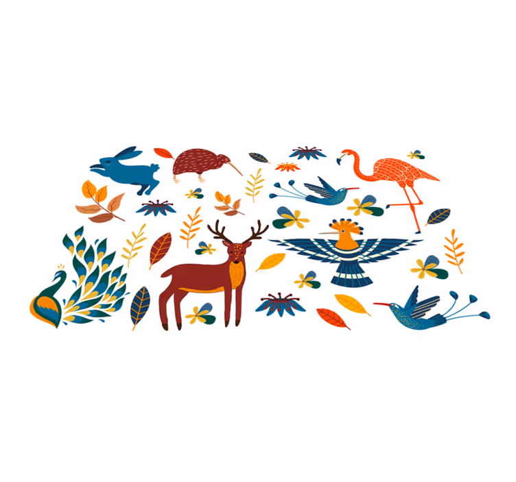 Alfombra vinílica animales estilo tengango plantas - TenVinilo