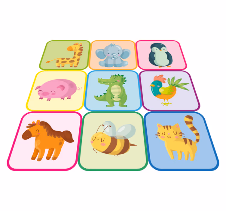 Alfombra vinílica animales azulejos coloridos - TenVinilo