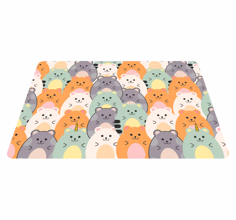 Alfombra vinílica animales hamsters multicolores comiendo - TenVinilo