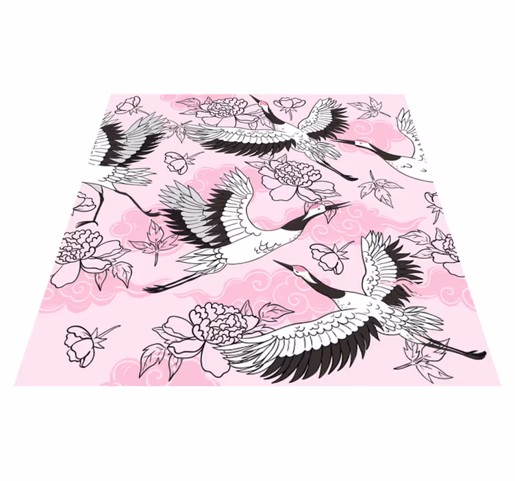 Alfombra vinílica animales diseño moderno aves rosas - TenVinilo