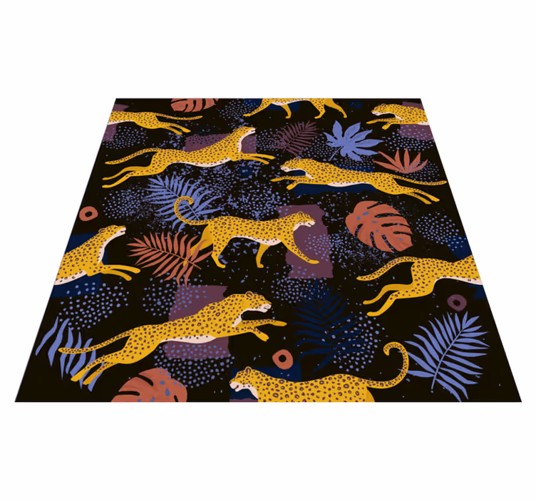 Alfombra vinílica animales hojas tropicales y leopardos - TenVinilo
