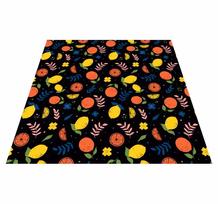 Alfombra vinílica animales frutas cítricas con hojas - TenVinilo