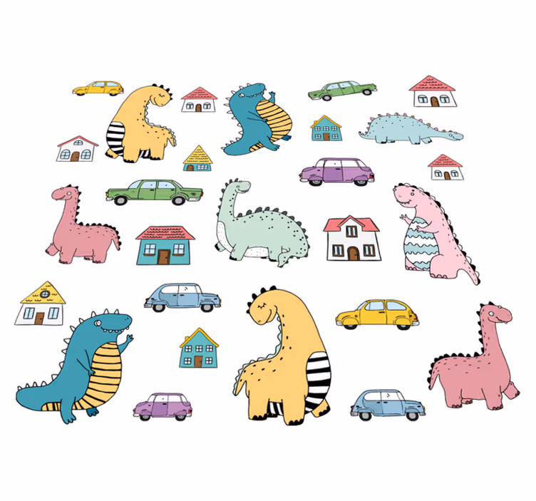 Alfombra vinílica animales figuras de dinosaurios coloridos - TenVinilo