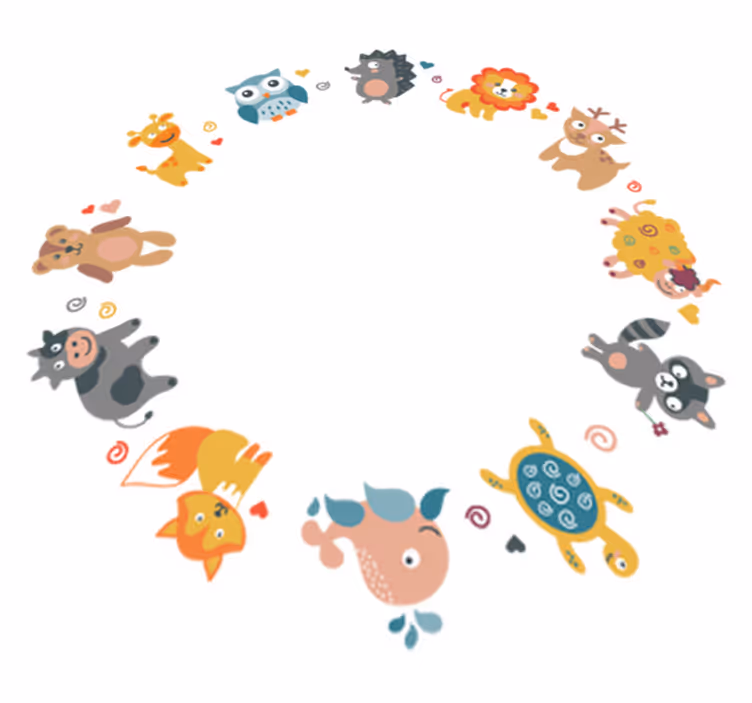 Alfombra vinílica animales bebés en círculo - TenVinilo