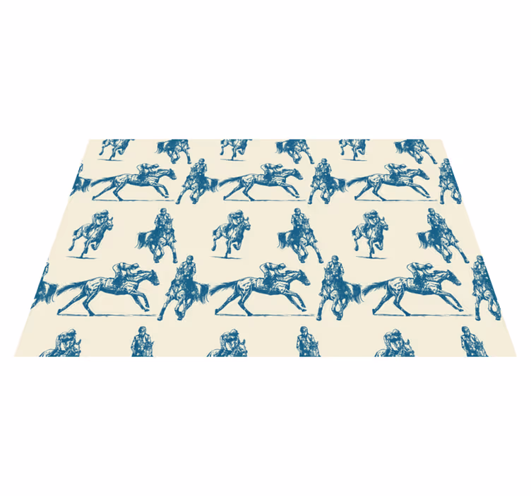 Alfombra vinílica animales patrón de caballos azul y beige - TenVinilo