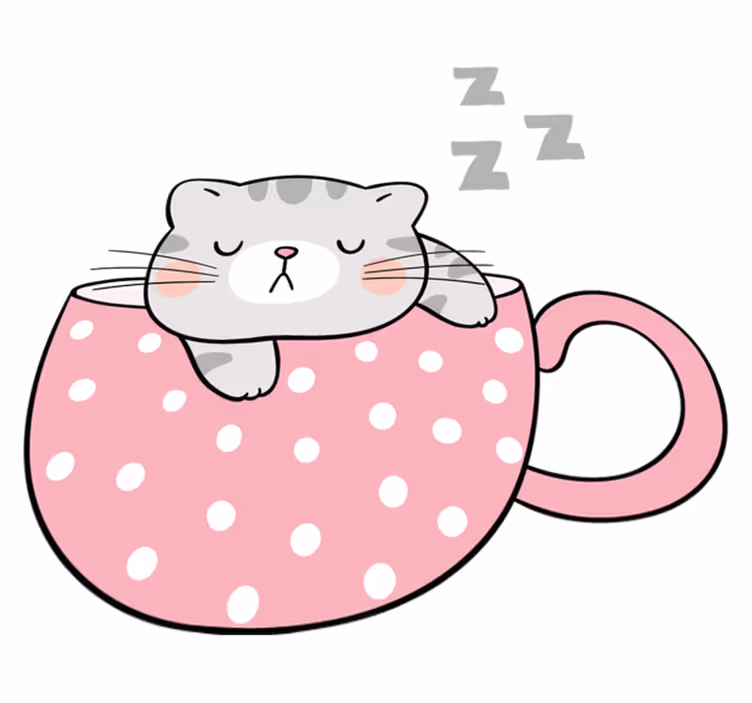 Alfombra vinílica animales taza gato durmiendo - TenVinilo