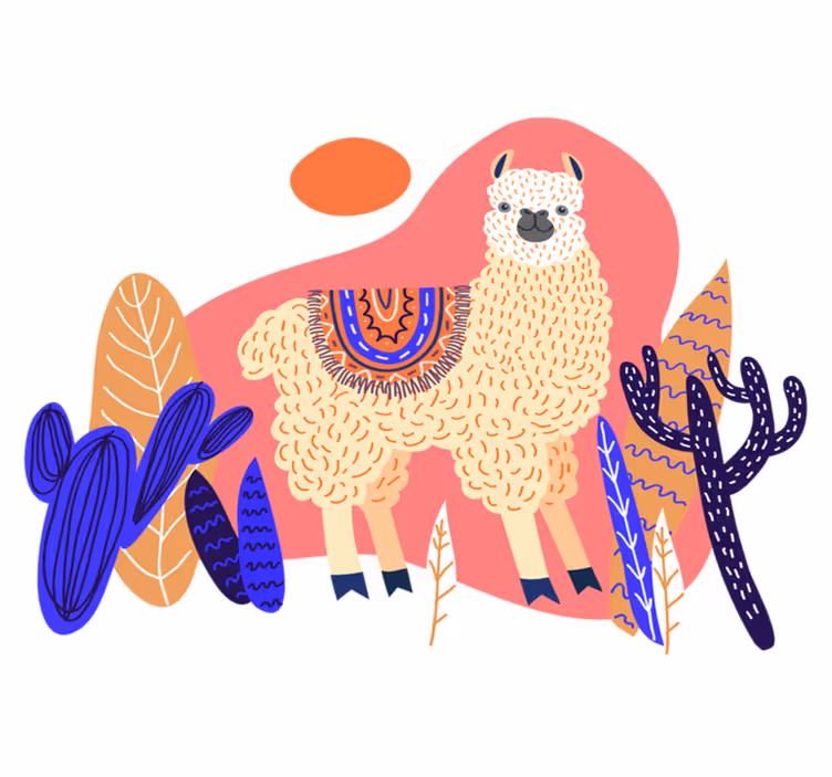 Alfombra vinílica animales llama peruana y cactus - TenVinilo