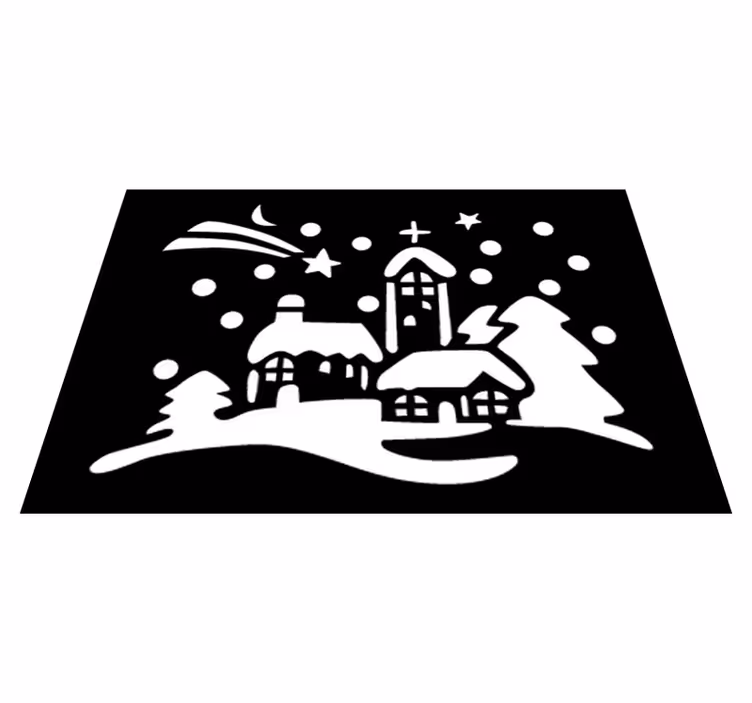 Alfombra vinílica navidad pueblo blanco y negro - TenVinilo
