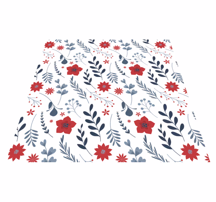 Alfombra vinílica flores patrón rojo y blanco - TenVinilo