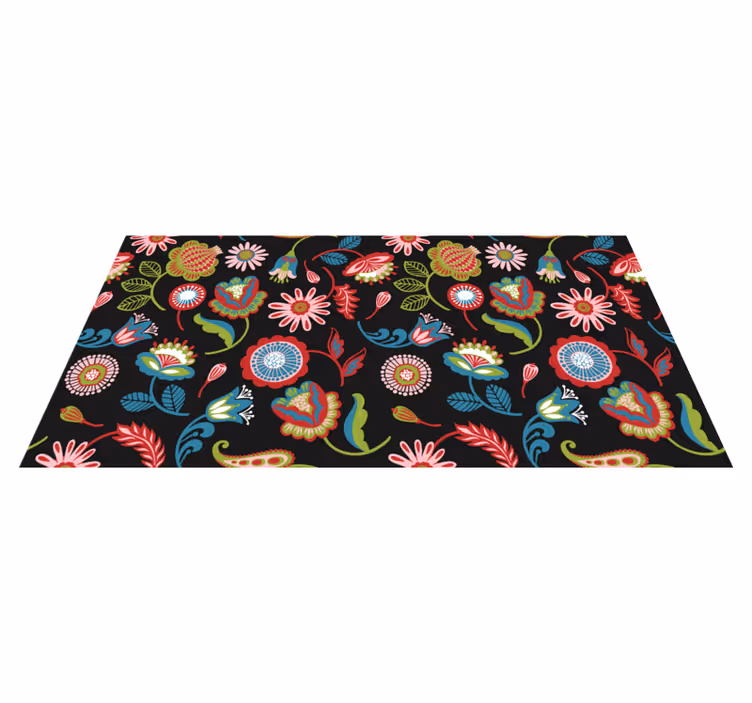 Alfombra vinílica flores patrón folk colorido - TenVinilo