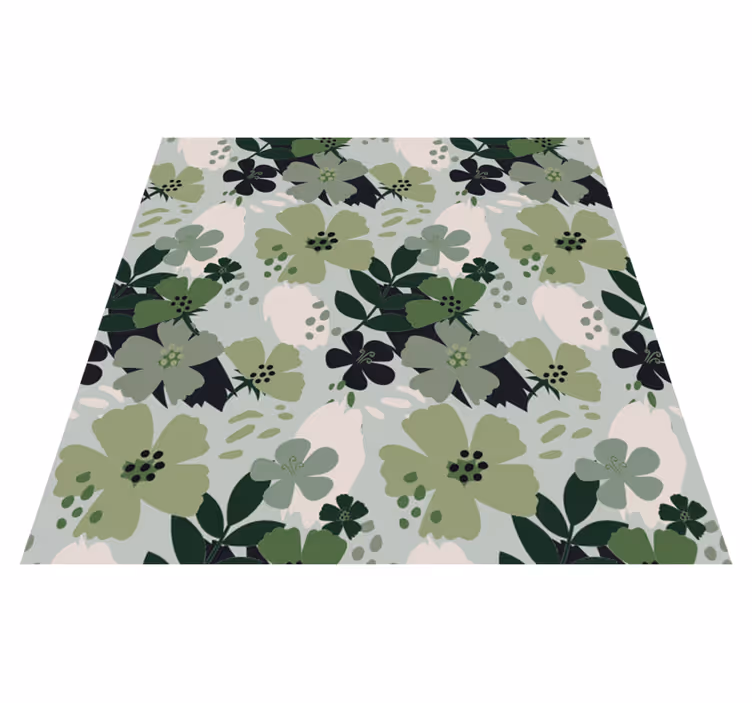 Alfombra vinílica flores patrón floral hojas verdes - TenVinilo