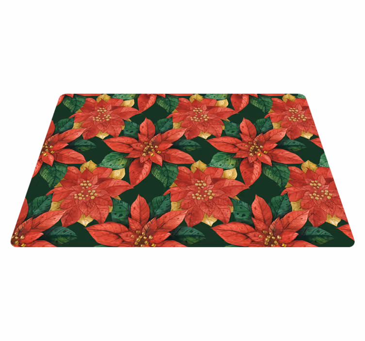 Alfombra vinílica flores diseño navideño rojo y verde - TenVinilo