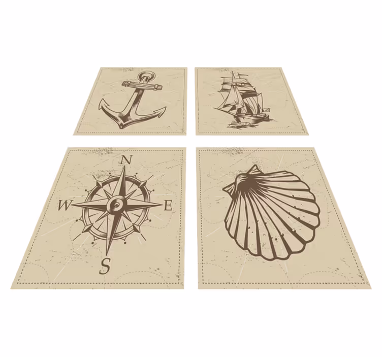 Alfombra vinílica baño objetos marinos tiles - TenVinilo