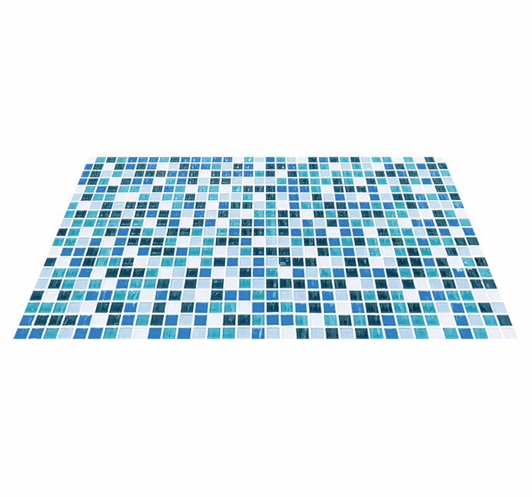 Alfombra vinílica baño mosaico baldosas azules - TenVinilo