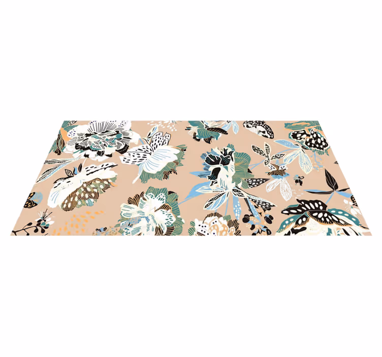 Alfombra vinílica salón flores beige neutro - TenVinilo