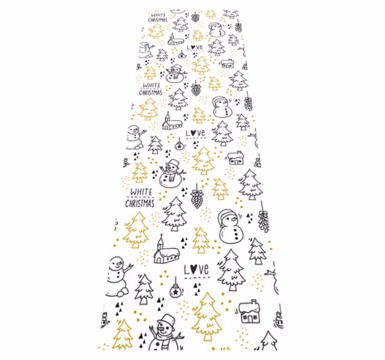Alfombra vinílica navidad diseño garabato negro y dorado - TenVinilo