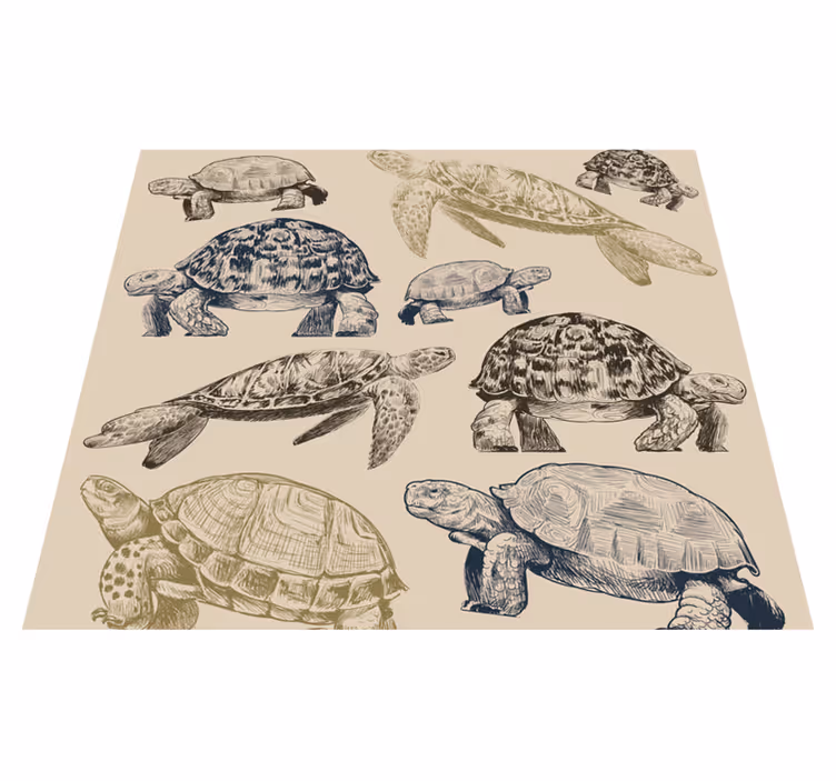 Alfombra vinílica dormitorio tortugas fondo beige - TenVinilo