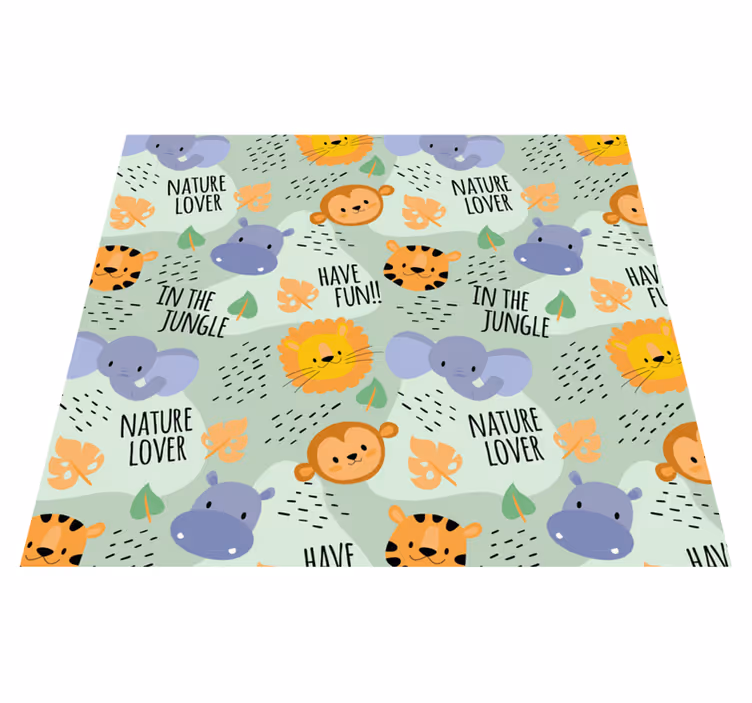 Alfombra vinílica infantil animales de la jungla verde - TenVinilo