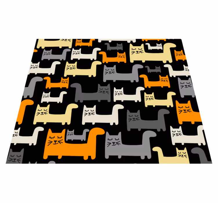 Alfombra vinílica dormitorio gatos geométricos coloridos - TenVinilo