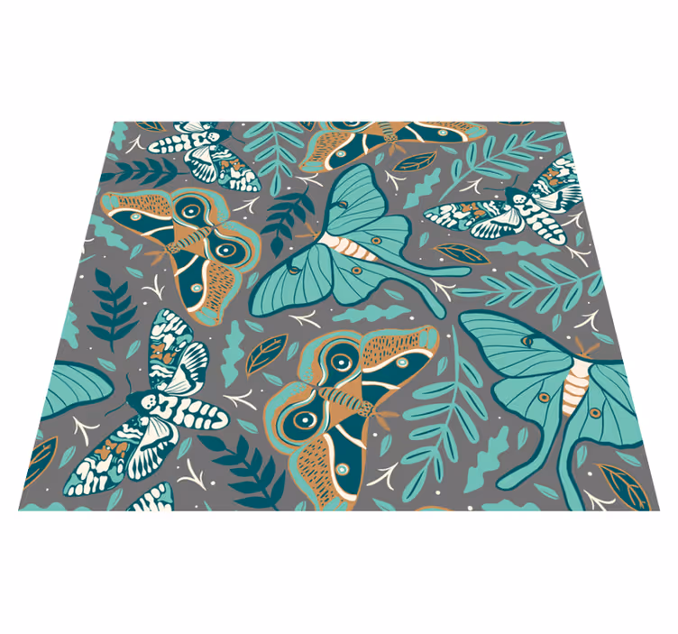 Alfombra vinílica dormitorio mariposas verdes y azules - TenVinilo