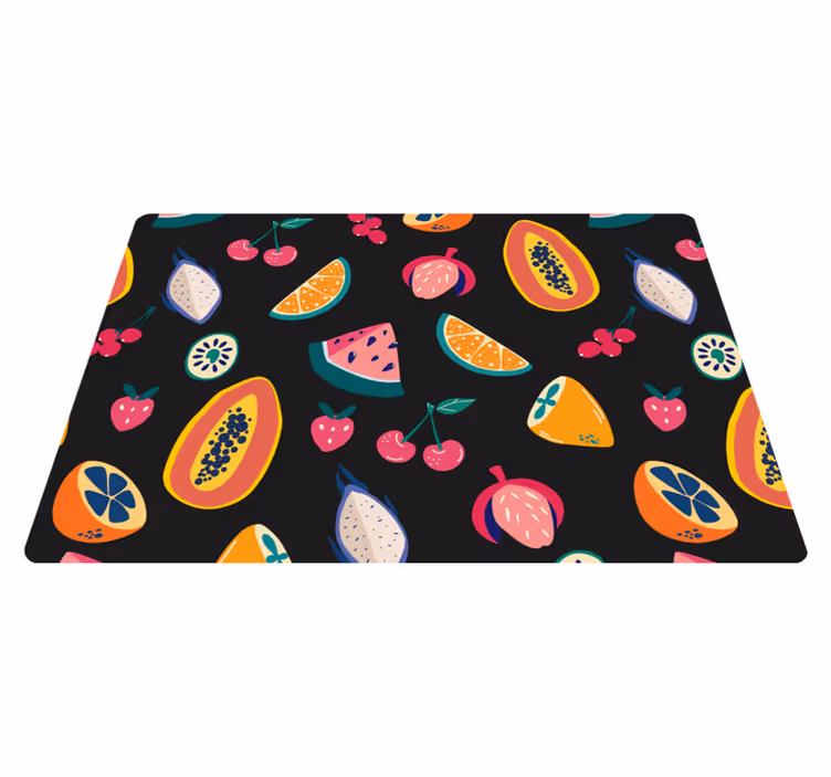 Alfombra vinílica naturaleza frutas multicolor sobre negro - TenVinilo