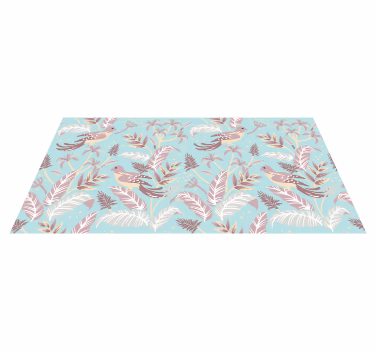 Alfombra vinílica naturaleza patrón floral azul y rosa - TenVinilo