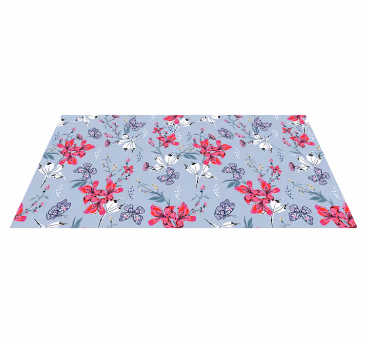 Alfombra vinílica naturaleza patrón de mariposas florales - TenVinilo