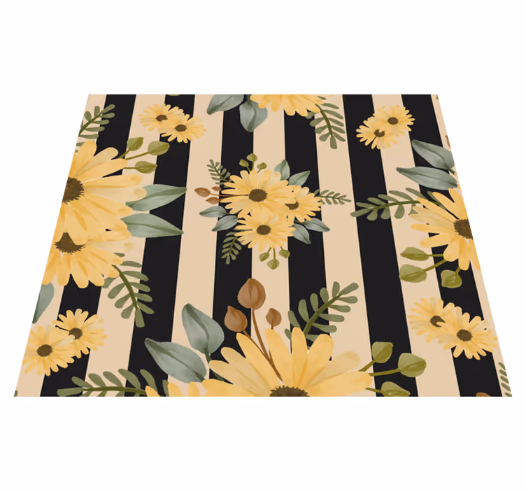 Alfombra vinílica dormitorio girasoles otoñales rayas - TenVinilo