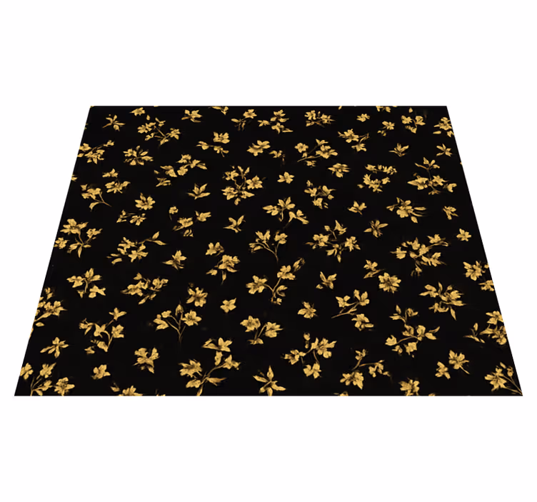 Alfombra vinílica dormitorio fondo oscuro con flores doradas - TenVinilo