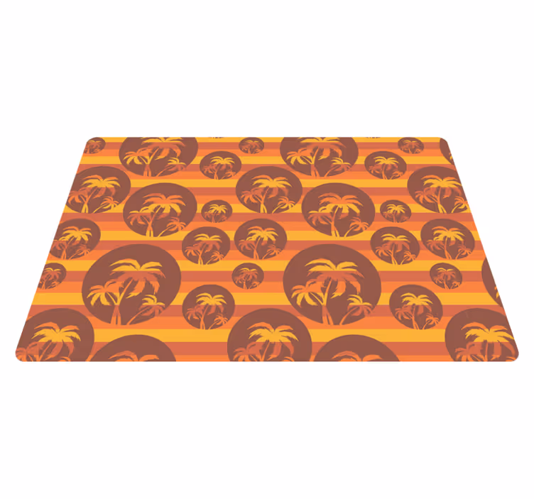 Alfombra vinílica geométrica atardecer retro y palmas - TenVinilo
