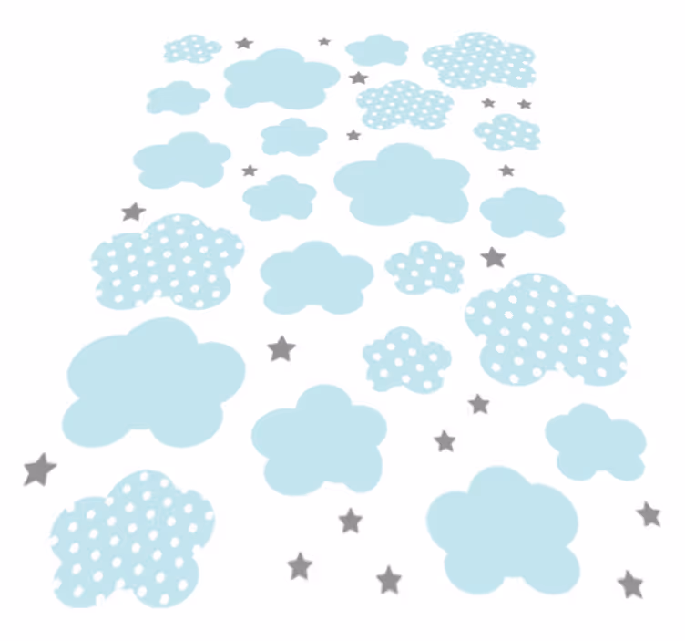 Alfombra vinílica infantil nubes azules y estrellas grises - TenVinilo
