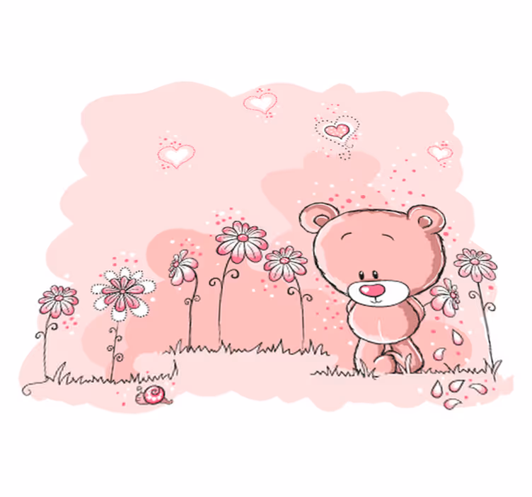 Alfombra vinílica infantil oso rosa y flores - TenVinilo