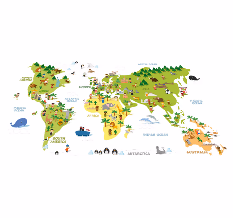 Alfombra vinílica mapamundi mapa mundi en inglés - TenVinilo