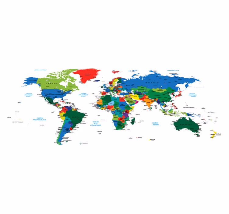 Alfombra vinílica mapamundi carte du monde en couleur - TenVinilo
