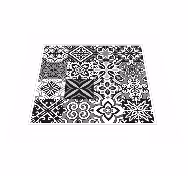 Alfombra vinílica cocina geometría contrastante negra - TenVinilo