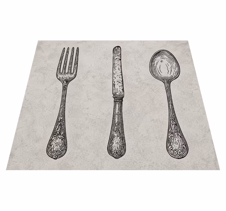 Alfombra vinílica cocina cuchara y tenedor gris - TenVinilo